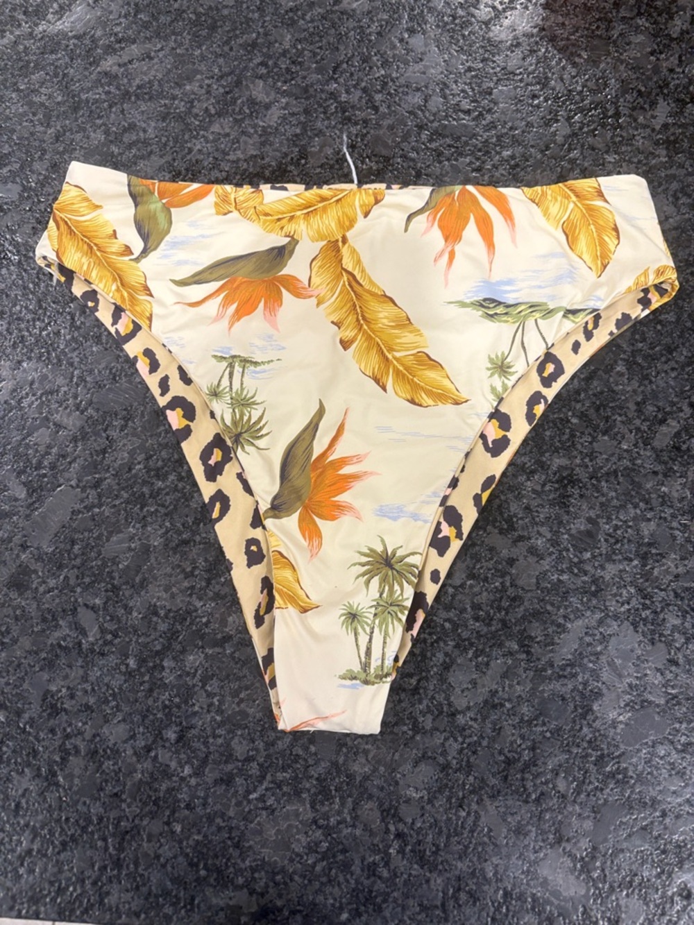 Billabong Yellow Tropical Leaf & Leopard Print Bikini Bottoms